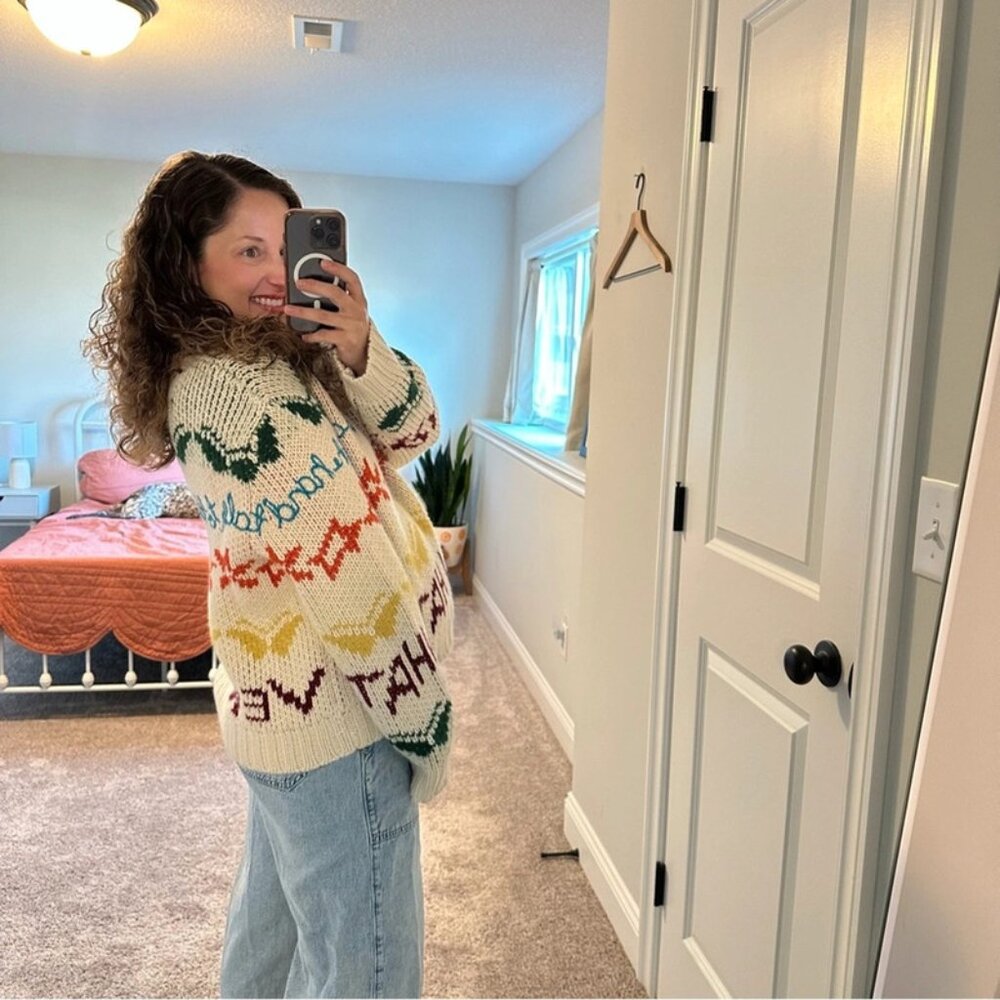 Lingua Franca Cream Alpaca Whatever Hand Embroidered Sweater Large